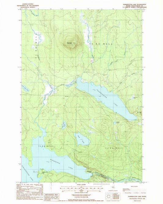 Classic USGS Harrington Lake Maine 7.5'x7.5' Topo Map Image