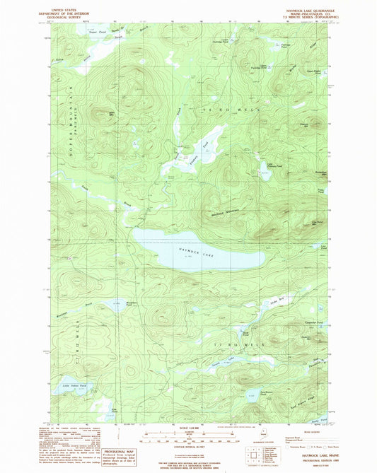 Classic USGS Haymock Lake Maine 7.5'x7.5' Topo Map Image