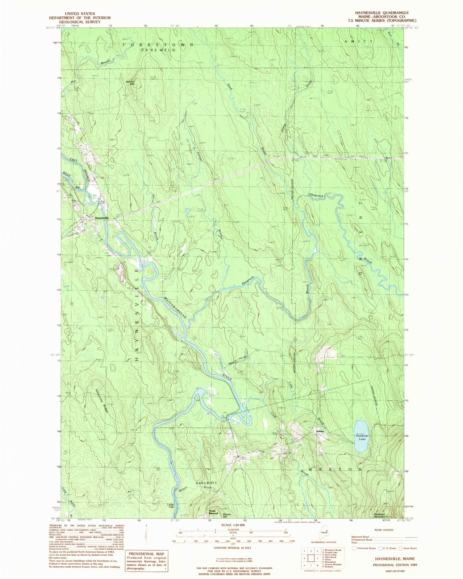 Classic USGS Haynesville Maine 7.5'x7.5' Topo Map Image