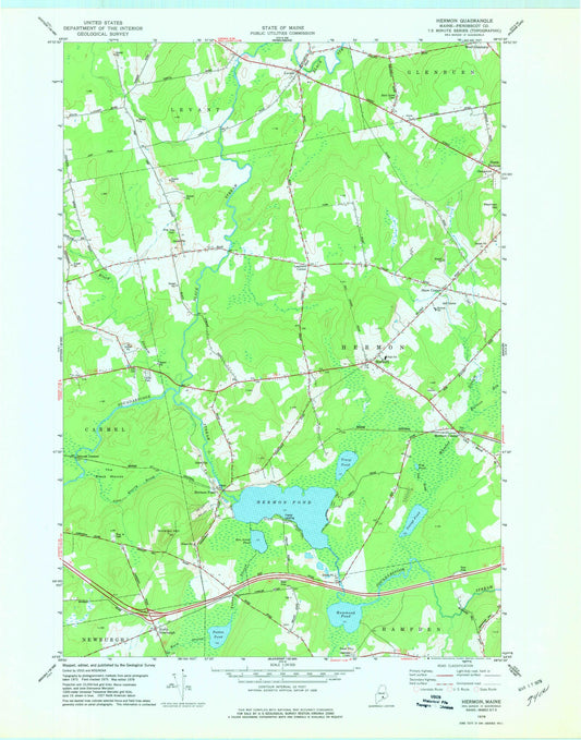 Classic USGS Hermon Maine 7.5'x7.5' Topo Map Image
