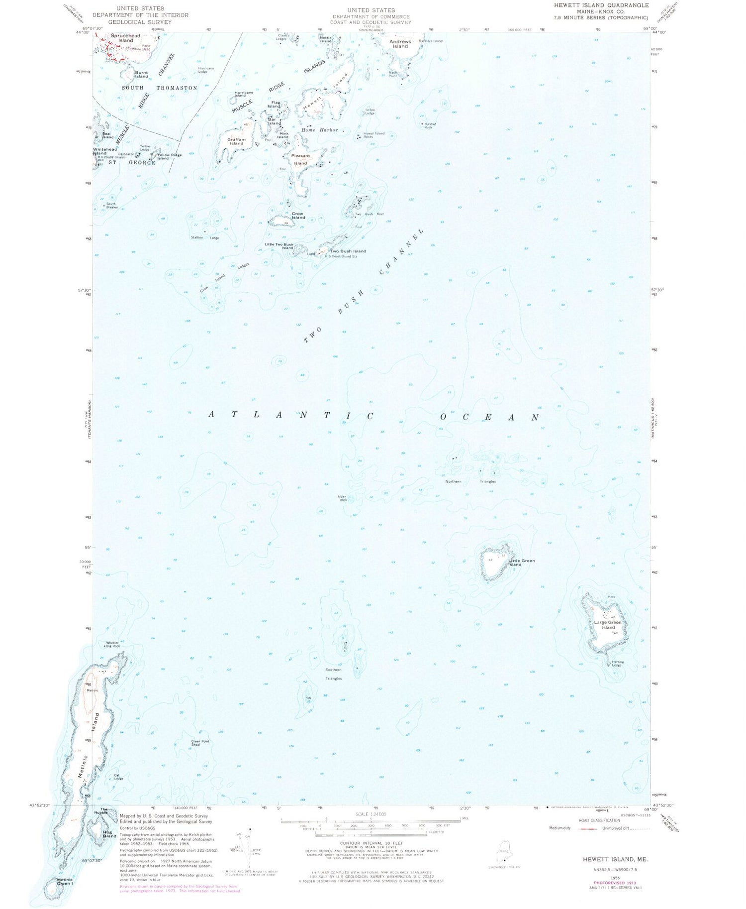 Classic USGS Hewett Island Maine 7.5'x7.5' Topo Map Image