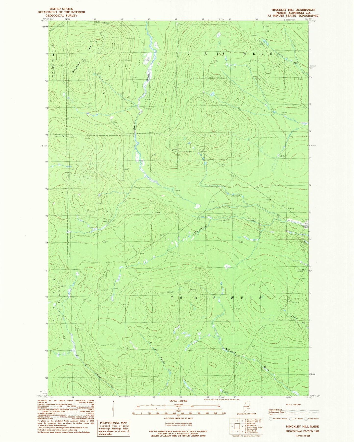 Classic USGS Hinckley Hill Maine 7.5'x7.5' Topo Map Image