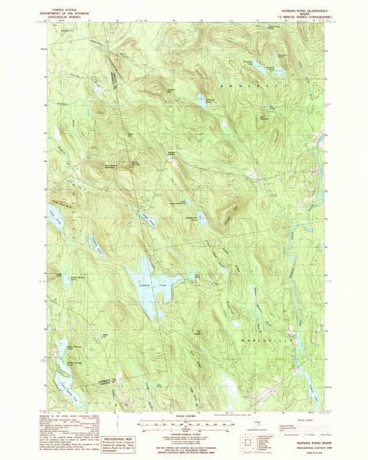 Classic USGS Hopkins Pond Maine 7.5'x7.5' Topo Map Image
