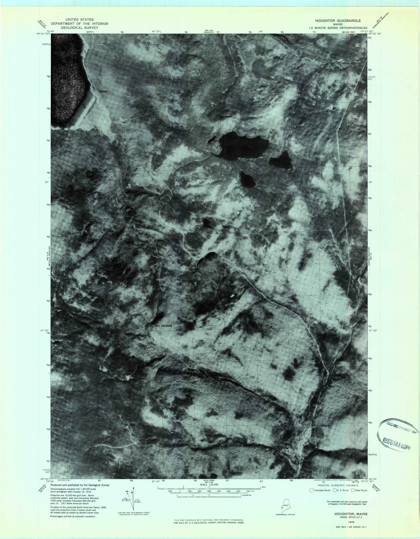Classic USGS Houghton Maine 7.5'x7.5' Topo Map Image