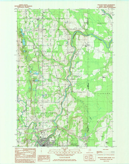 Classic USGS Houlton North Maine 7.5'x7.5' Topo Map Image