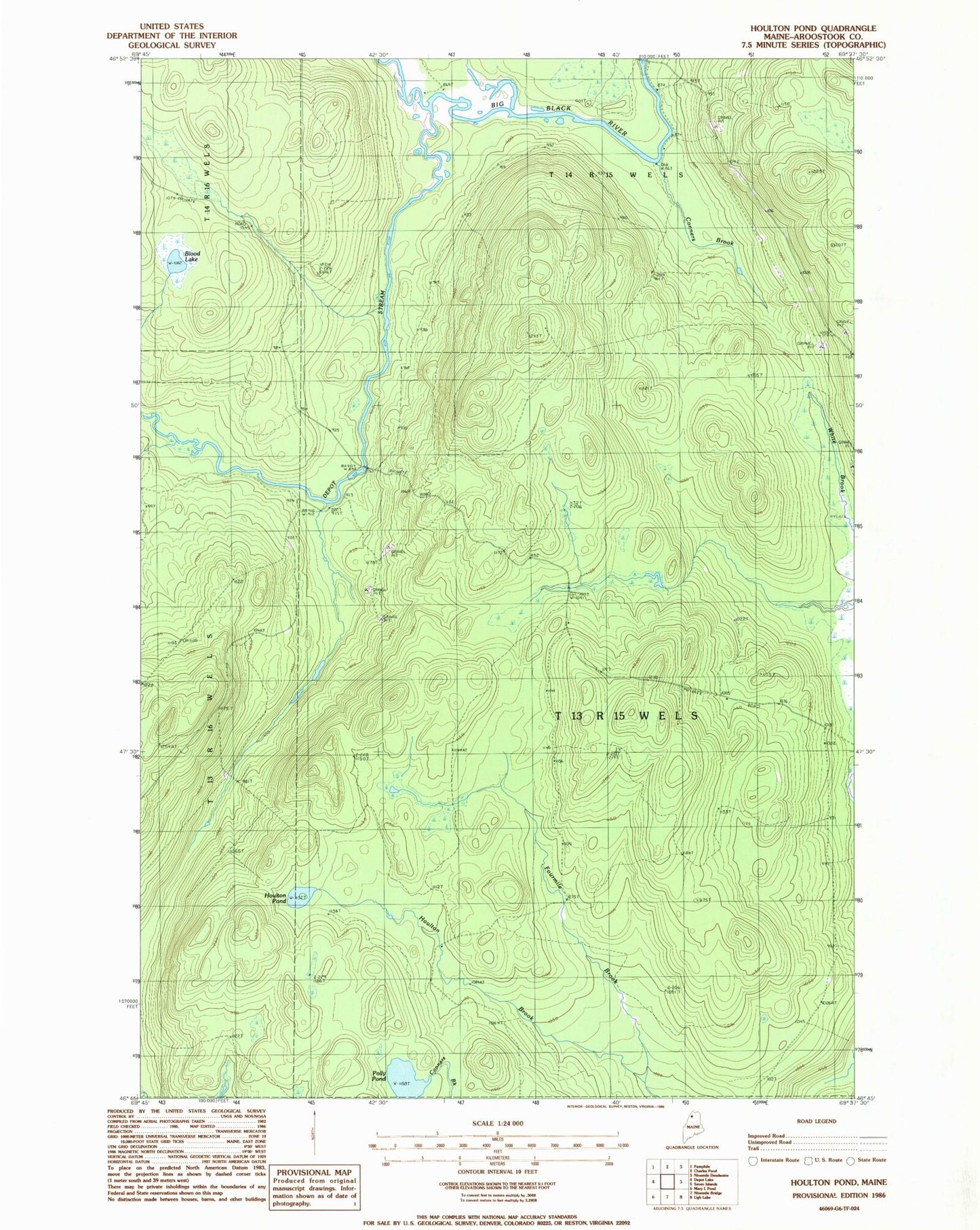 Classic USGS Houlton Pond Maine 7.5'x7.5' Topo Map Image