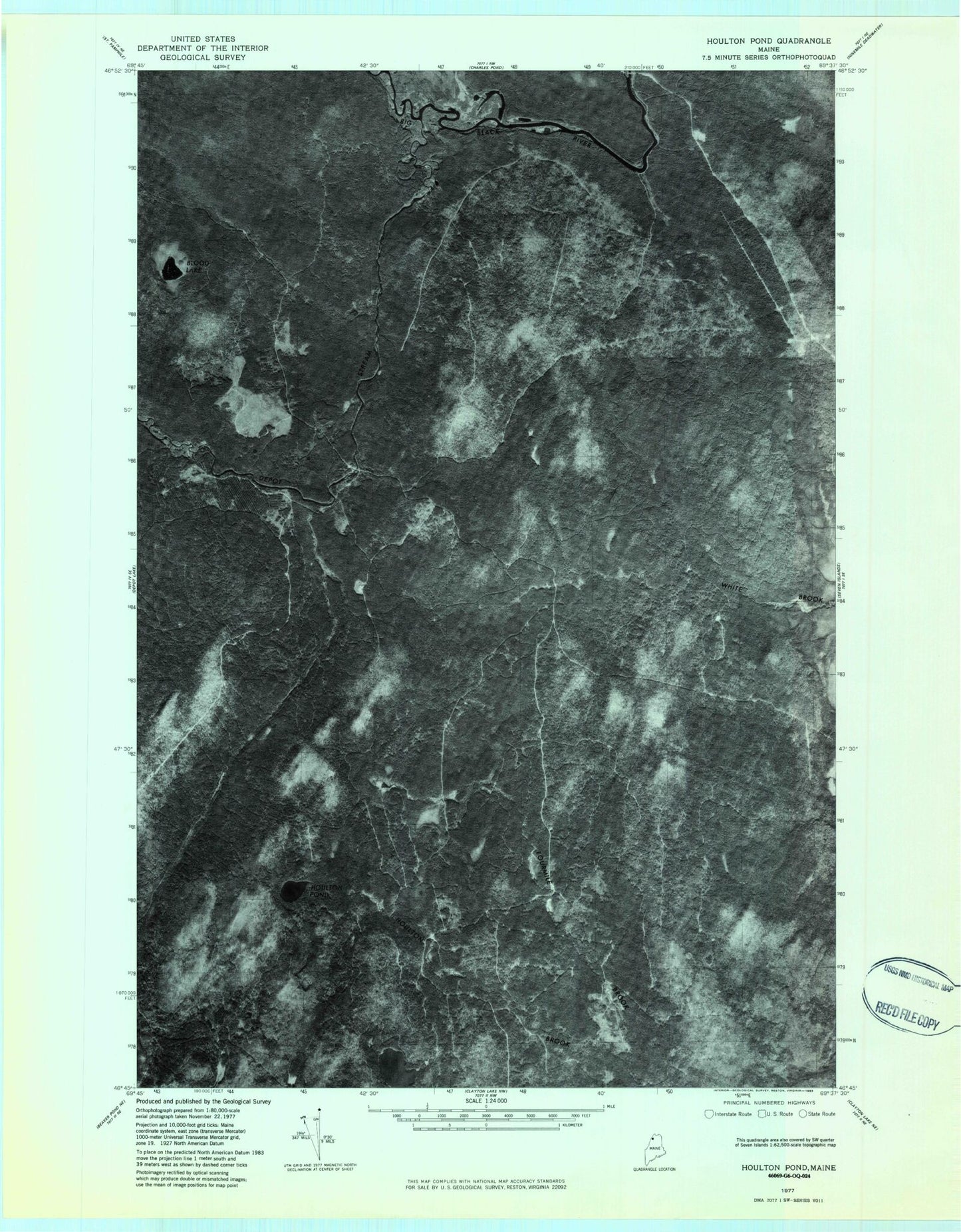 Classic USGS Houlton Pond Maine 7.5'x7.5' Topo Map Image