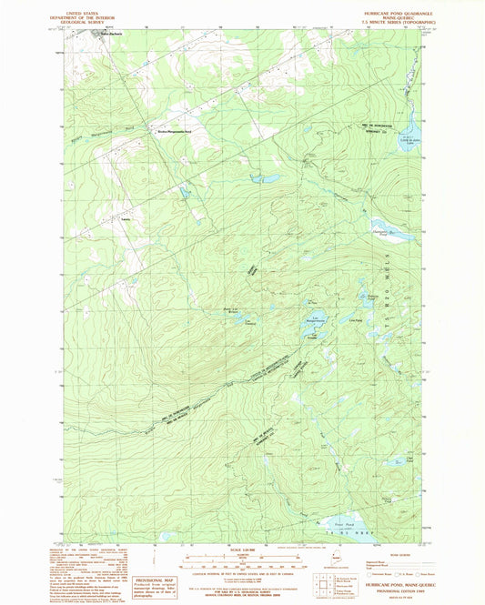 Classic USGS Hurricane Pond Maine 7.5'x7.5' Topo Map Image