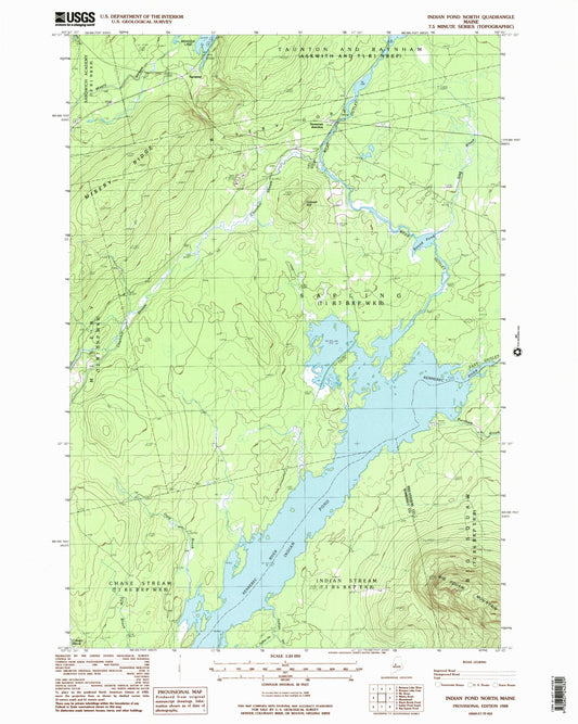 Classic USGS Indian Pond North Maine 7.5'x7.5' Topo Map Image