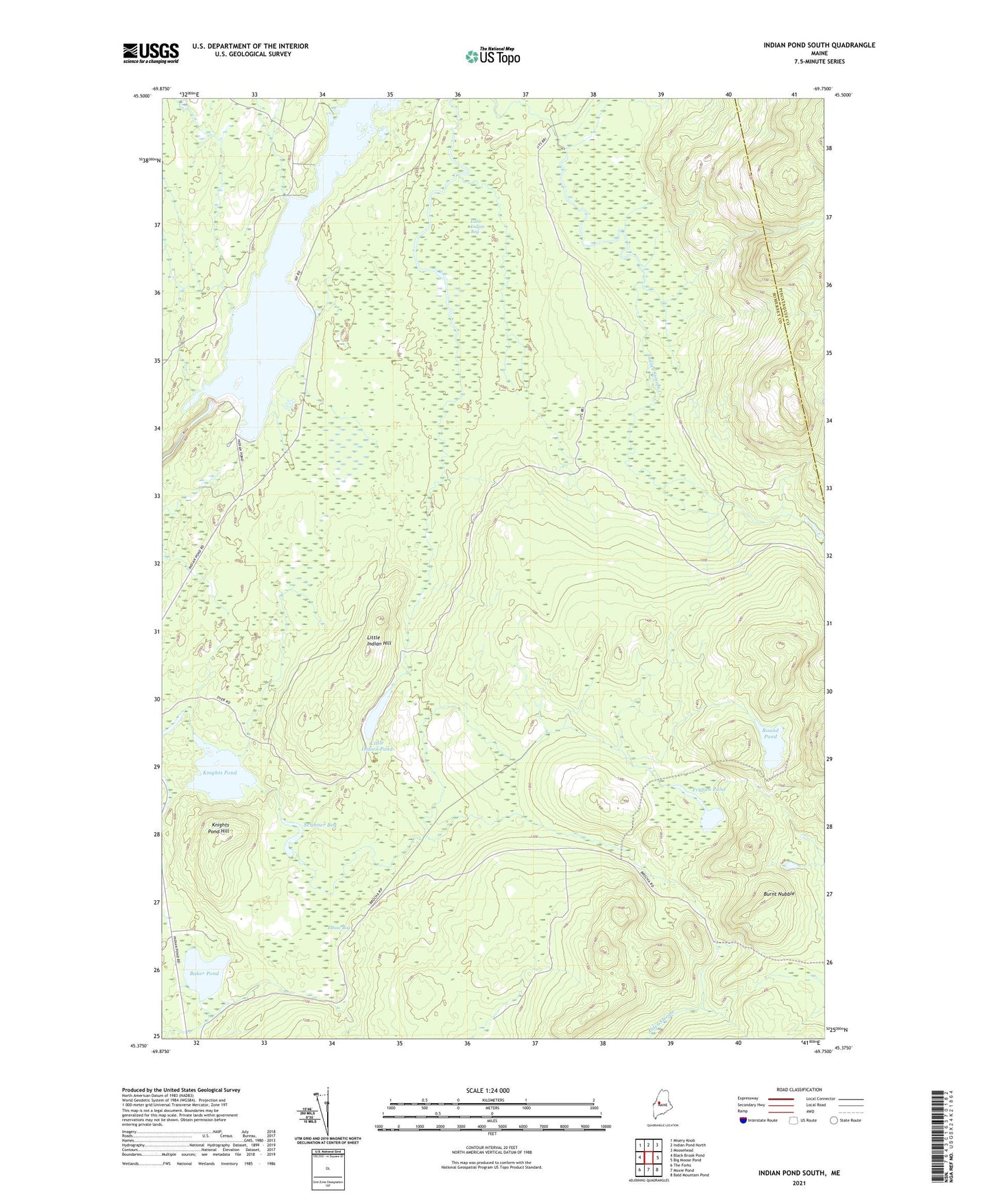 Indian Pond South Maine US Topo Map Image