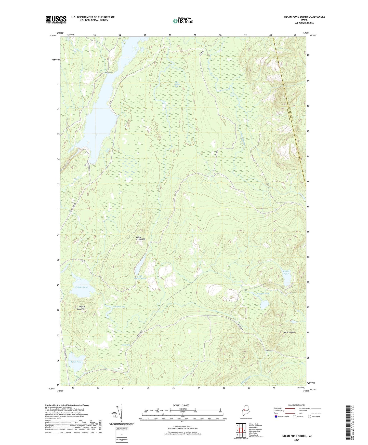 Indian Pond South Maine US Topo Map Image