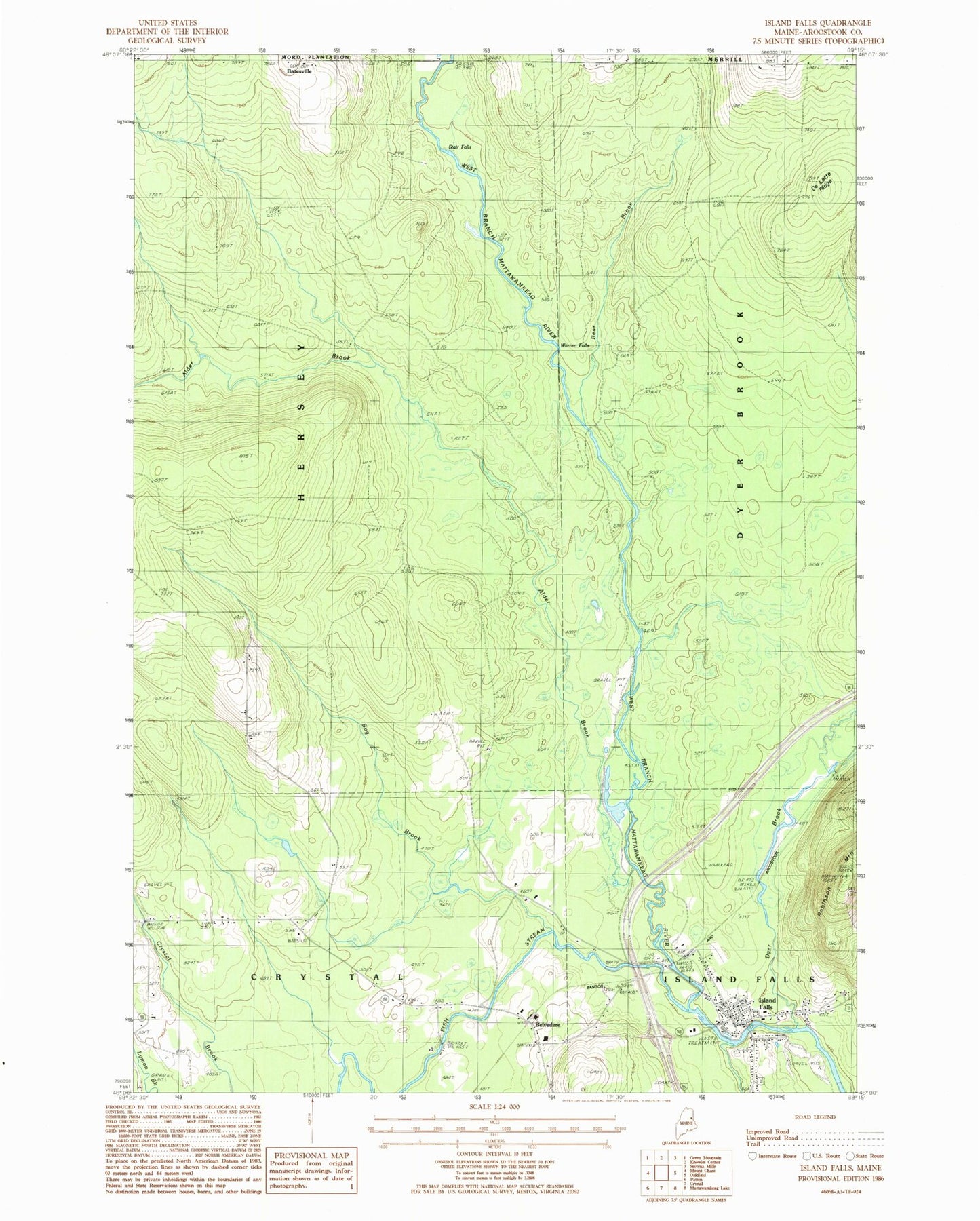Classic USGS Island Falls Maine 7.5'x7.5' Topo Map Image