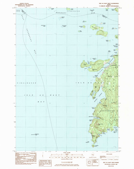 Classic USGS Isle Au Haut West Maine 7.5'x7.5' Topo Map Image