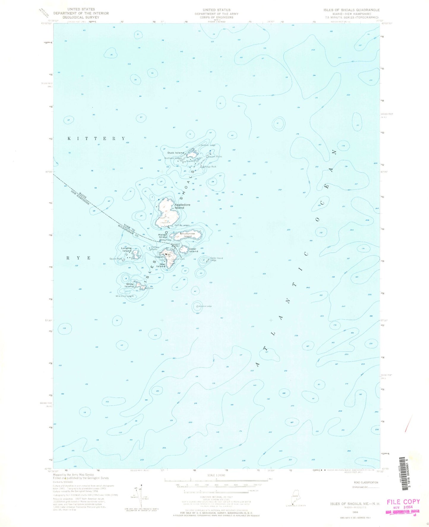 Classic USGS Isles of Shoals Maine 7.5'x7.5' Topo Map Image