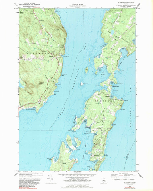 Classic USGS Islesboro Maine 7.5'x7.5' Topo Map Image