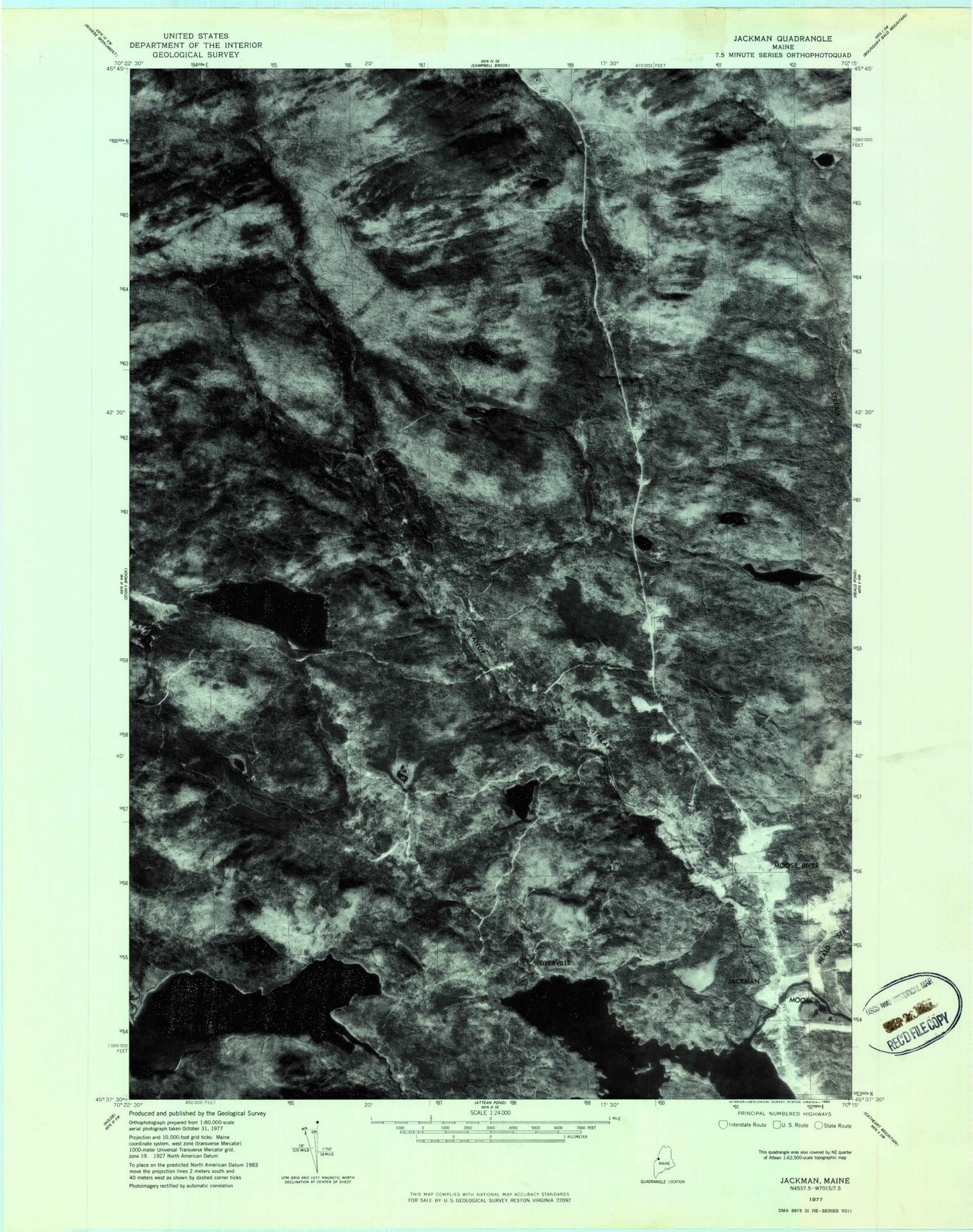 Classic USGS Jackman Maine 7.5'x7.5' Topo Map Image