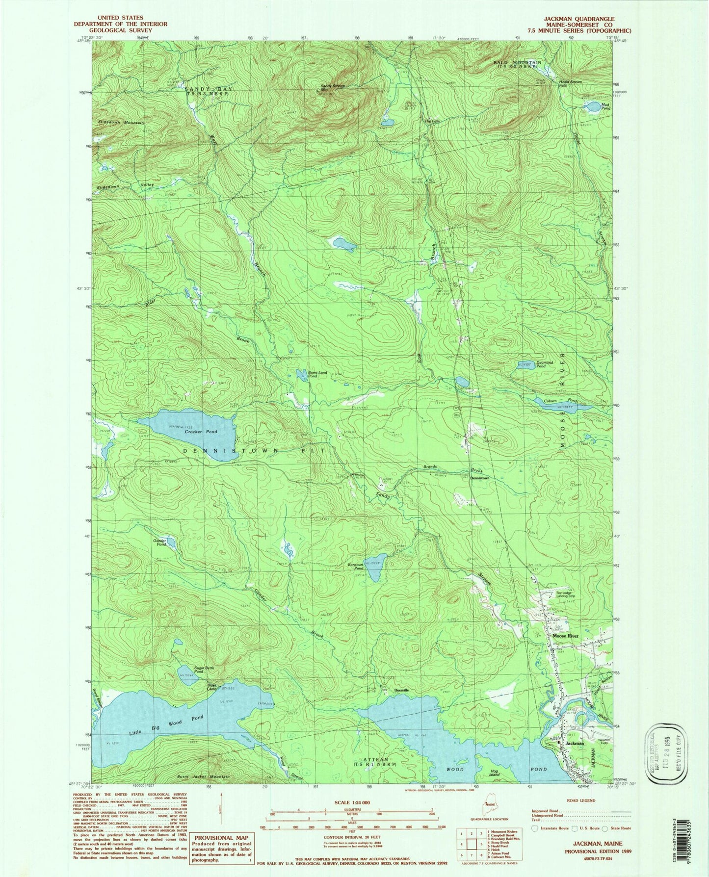 Classic USGS Jackman Maine 7.5'x7.5' Topo Map Image