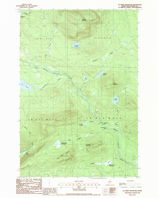 Classic USGS Jo-Mary Mountain Maine 7.5'x7.5' Topo Map Image