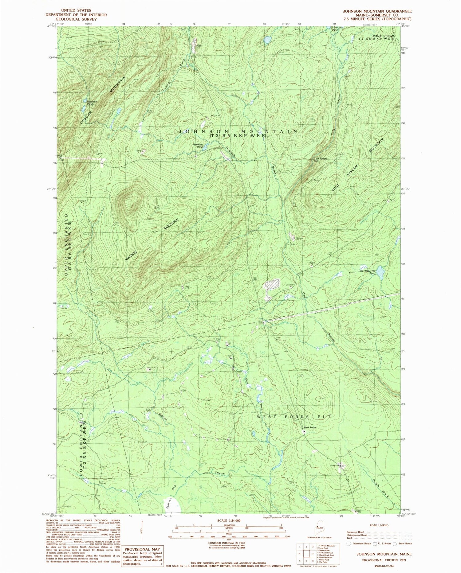 Classic USGS Johnson Mountain Maine 7.5'x7.5' Topo Map Image