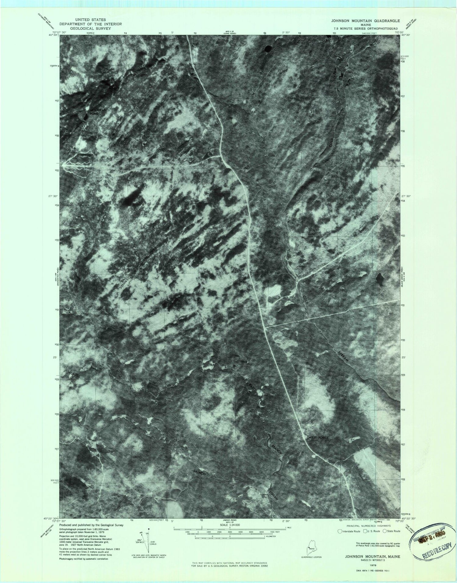 Classic USGS Johnson Mountain Maine 7.5'x7.5' Topo Map Image