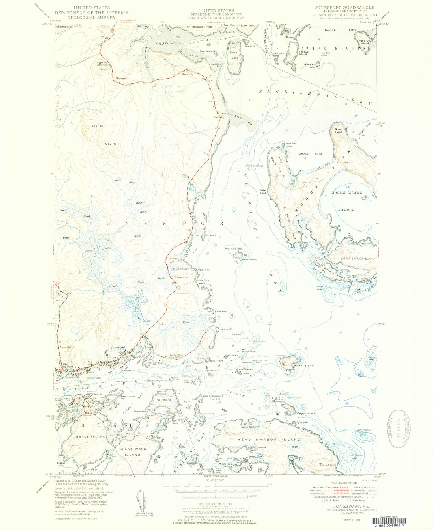 Classic USGS Jonesport Maine 7.5'x7.5' Topo Map Image