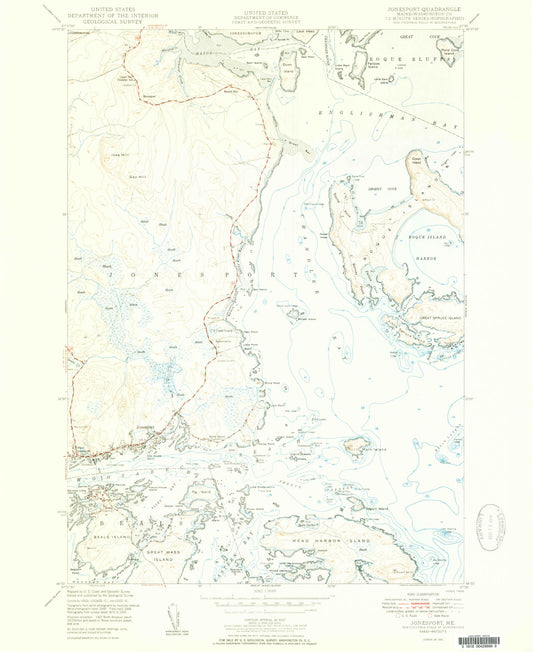 Classic USGS Jonesport Maine 7.5'x7.5' Topo Map Image