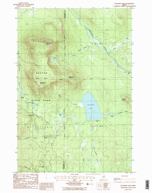 Classic USGS Katahdin Lake Maine 7.5'x7.5' Topo Map Image