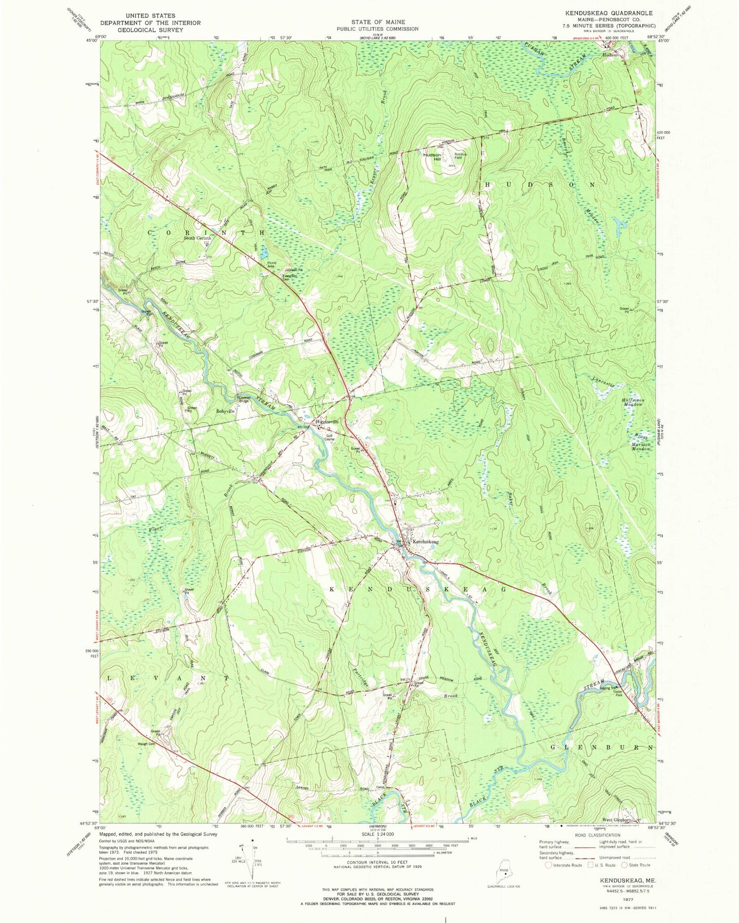 Classic USGS Kenduskeag Maine 7.5'x7.5' Topo Map Image