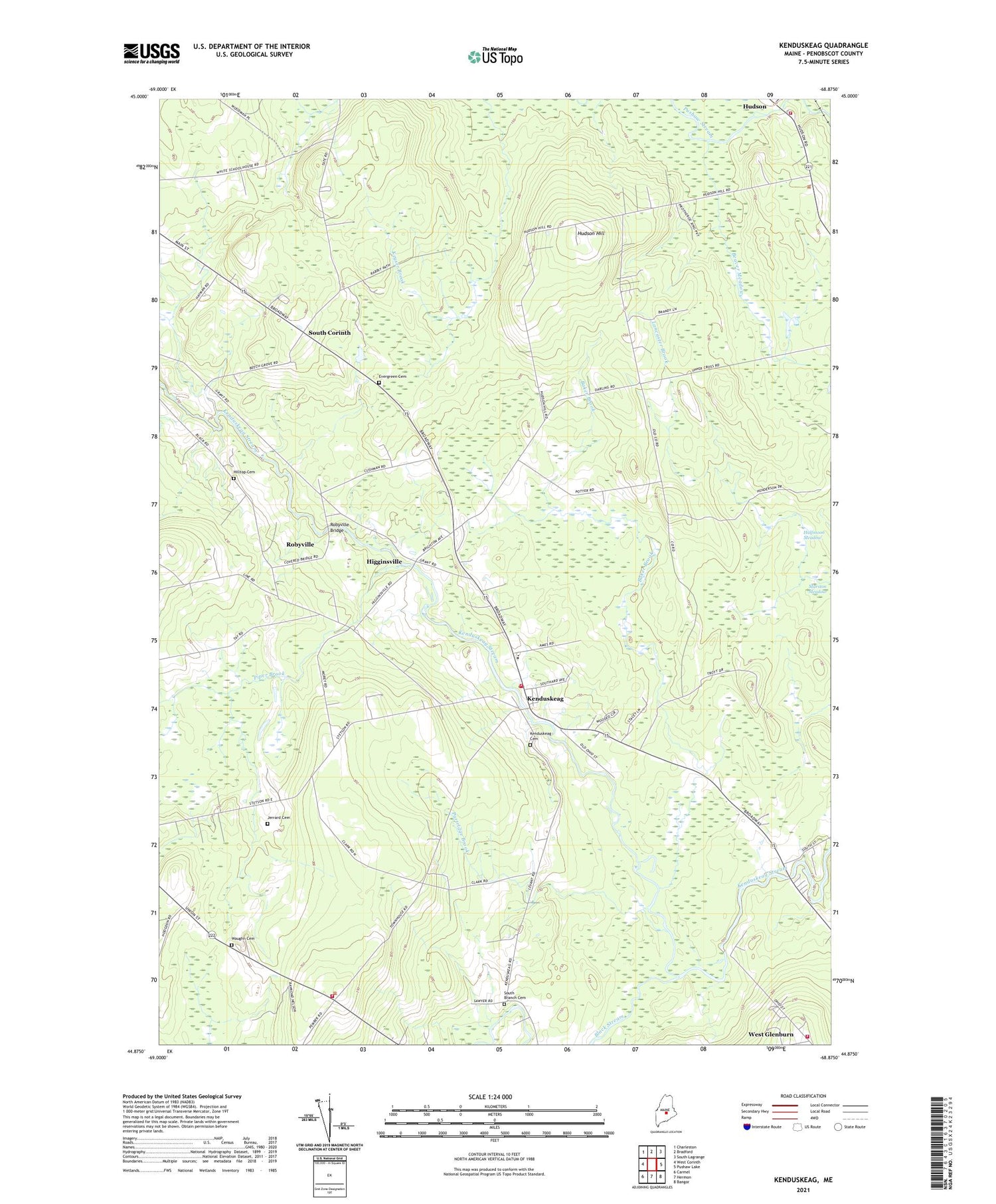 Kenduskeag Maine US Topo Map Image