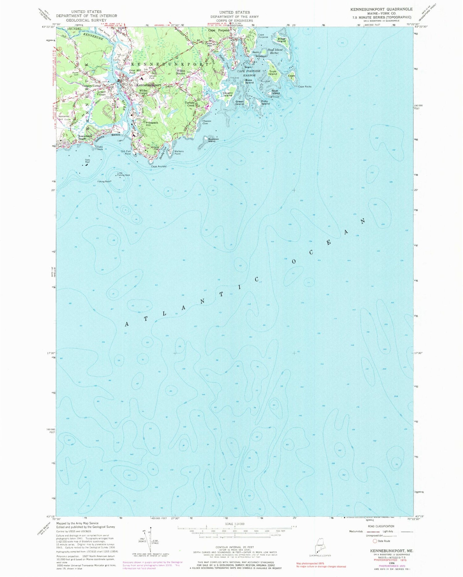 Classic USGS Kennebunkport Maine 7.5'x7.5' Topo Map Image