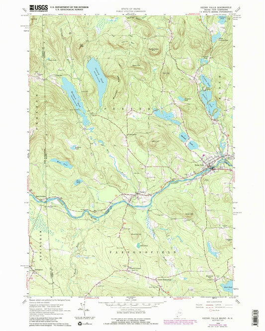 Classic USGS Kezar Falls Maine 7.5'x7.5' Topo Map Image