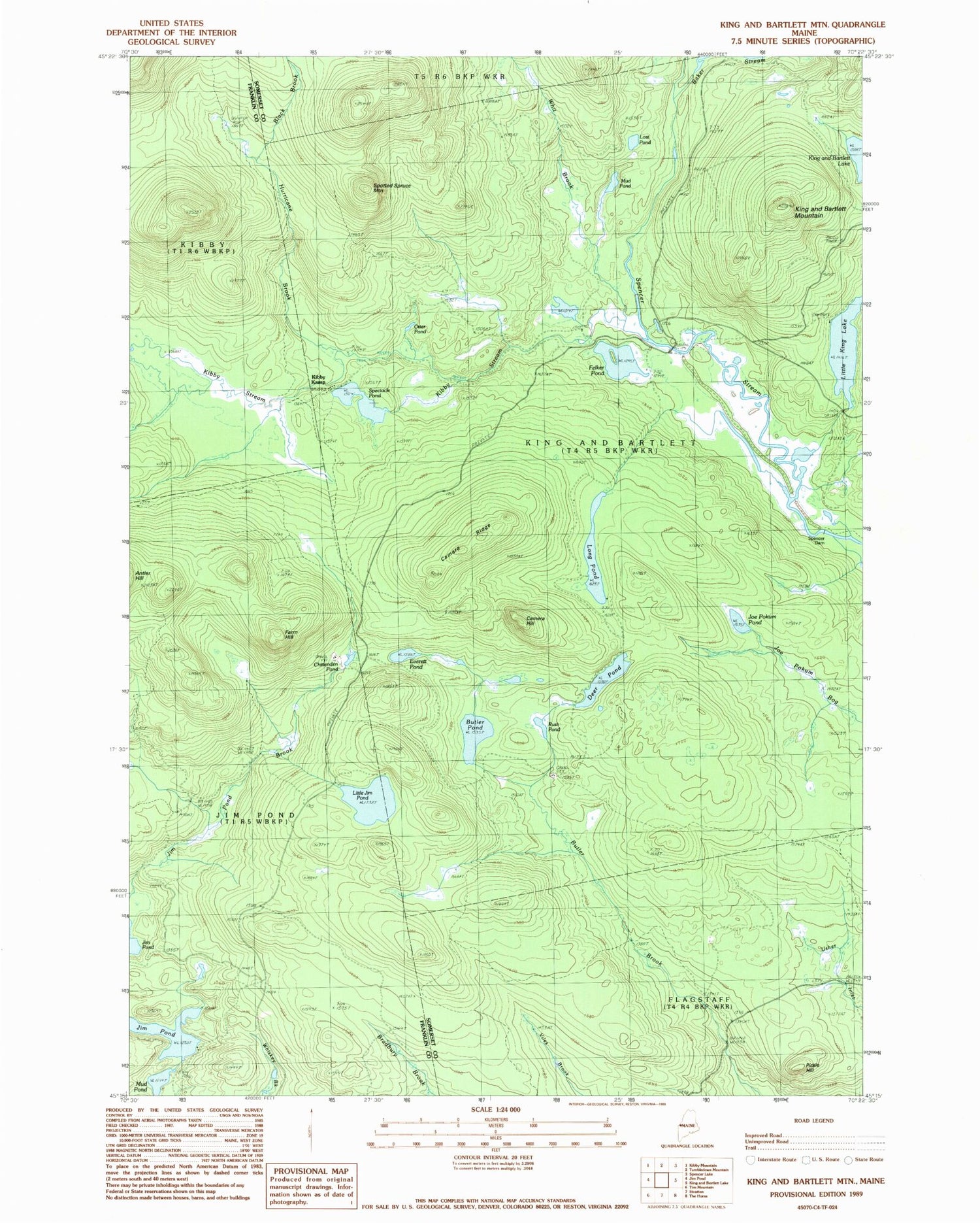 Classic USGS King And Bartlett Mountain Maine 7.5'x7.5' Topo Map Image