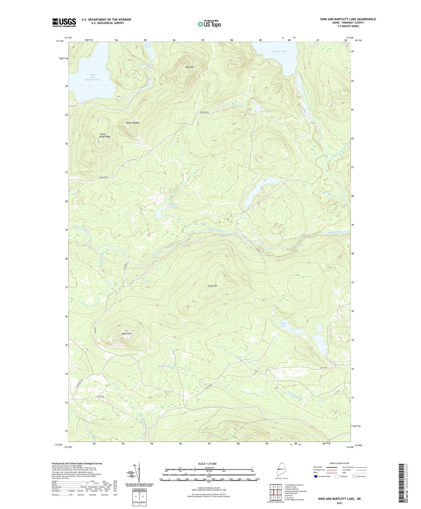King And Bartlett Lake Maine US Topo Map Image