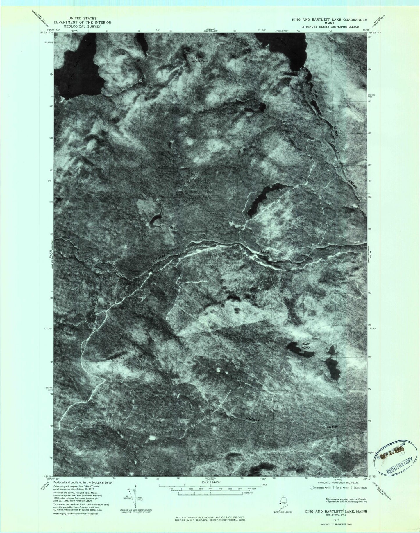 Classic USGS King And Bartlett Lake Maine 7.5'x7.5' Topo Map Image