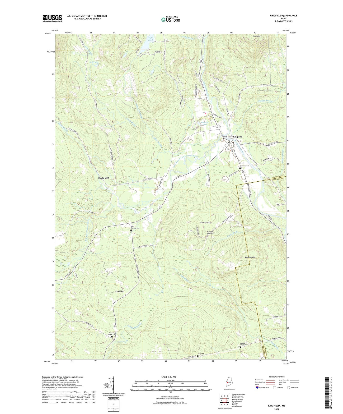 Kingfield Maine US Topo Map Image