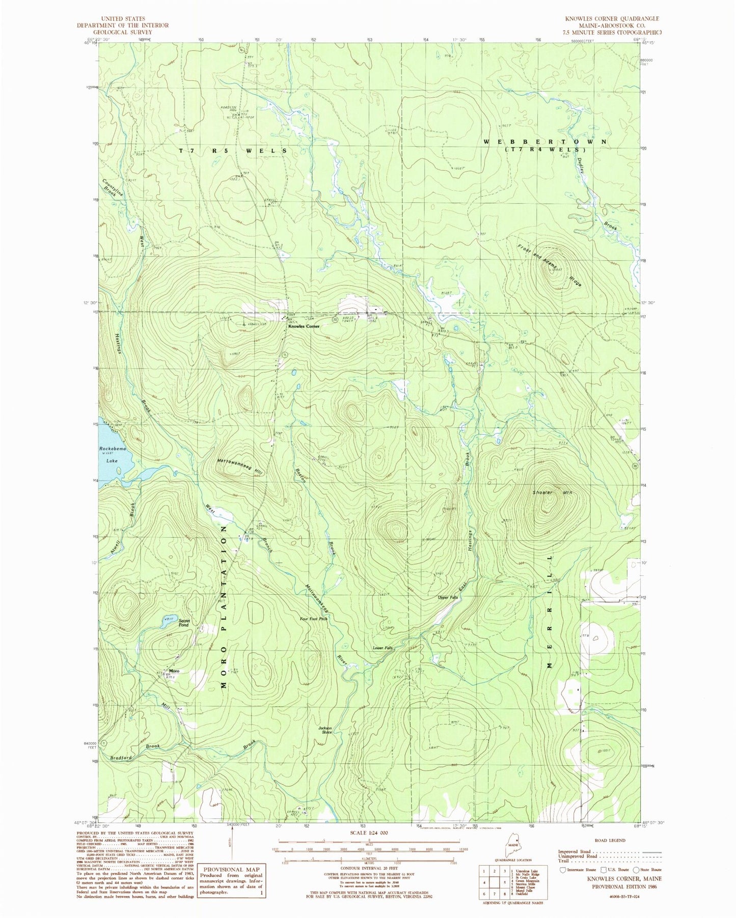 Classic USGS Knowles Corner Maine 7.5'x7.5' Topo Map Image