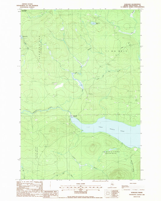 Classic USGS Kokadjo Maine 7.5'x7.5' Topo Map Image