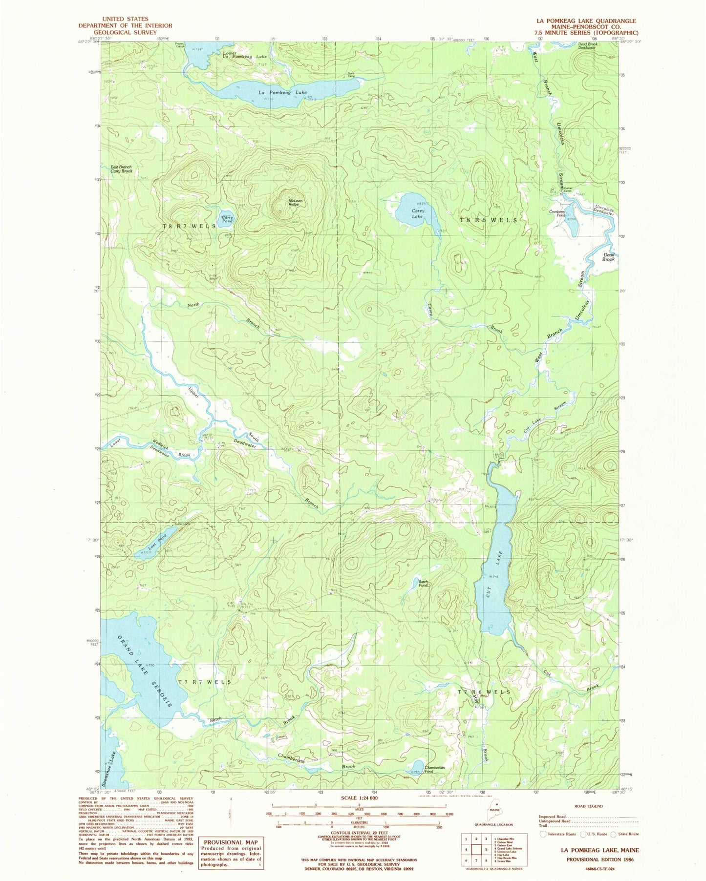 Classic USGS La Pomkeag Lake Maine 7.5'x7.5' Topo Map Image