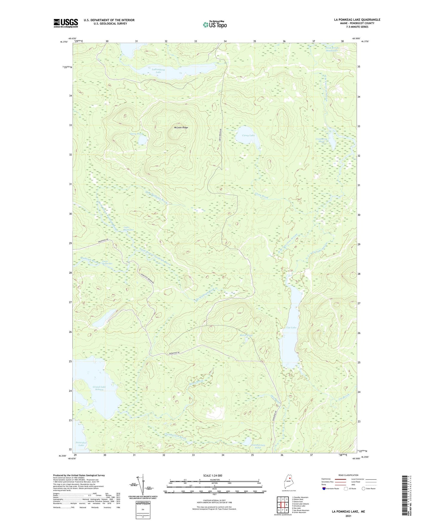 La Pomkeag Lake Maine US Topo Map Image