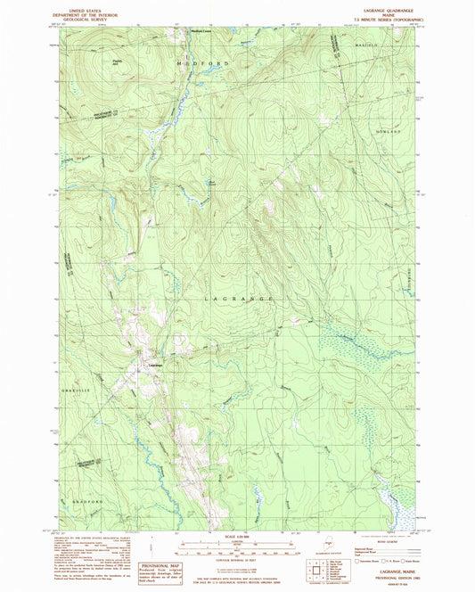 Classic USGS Lagrange Maine 7.5'x7.5' Topo Map Image