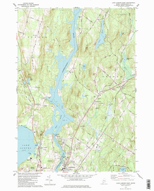 Classic USGS Lake Auburn East Maine 7.5'x7.5' Topo Map Image