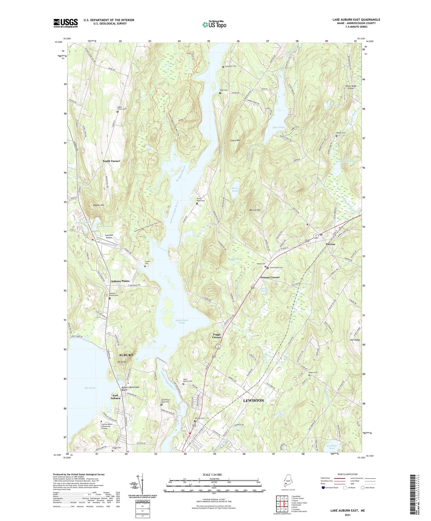 Lake Auburn East Maine US Topo Map Image