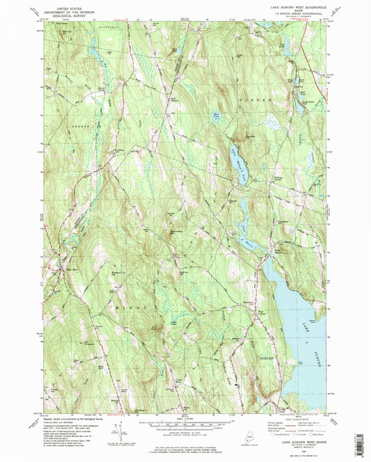 Classic USGS Lake Auburn West Maine 7.5'x7.5' Topo Map Image