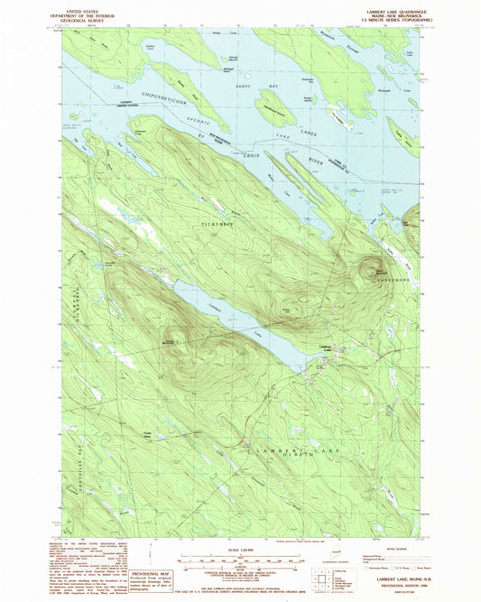Classic USGS Lambert Lake Maine 7.5'x7.5' Topo Map Image