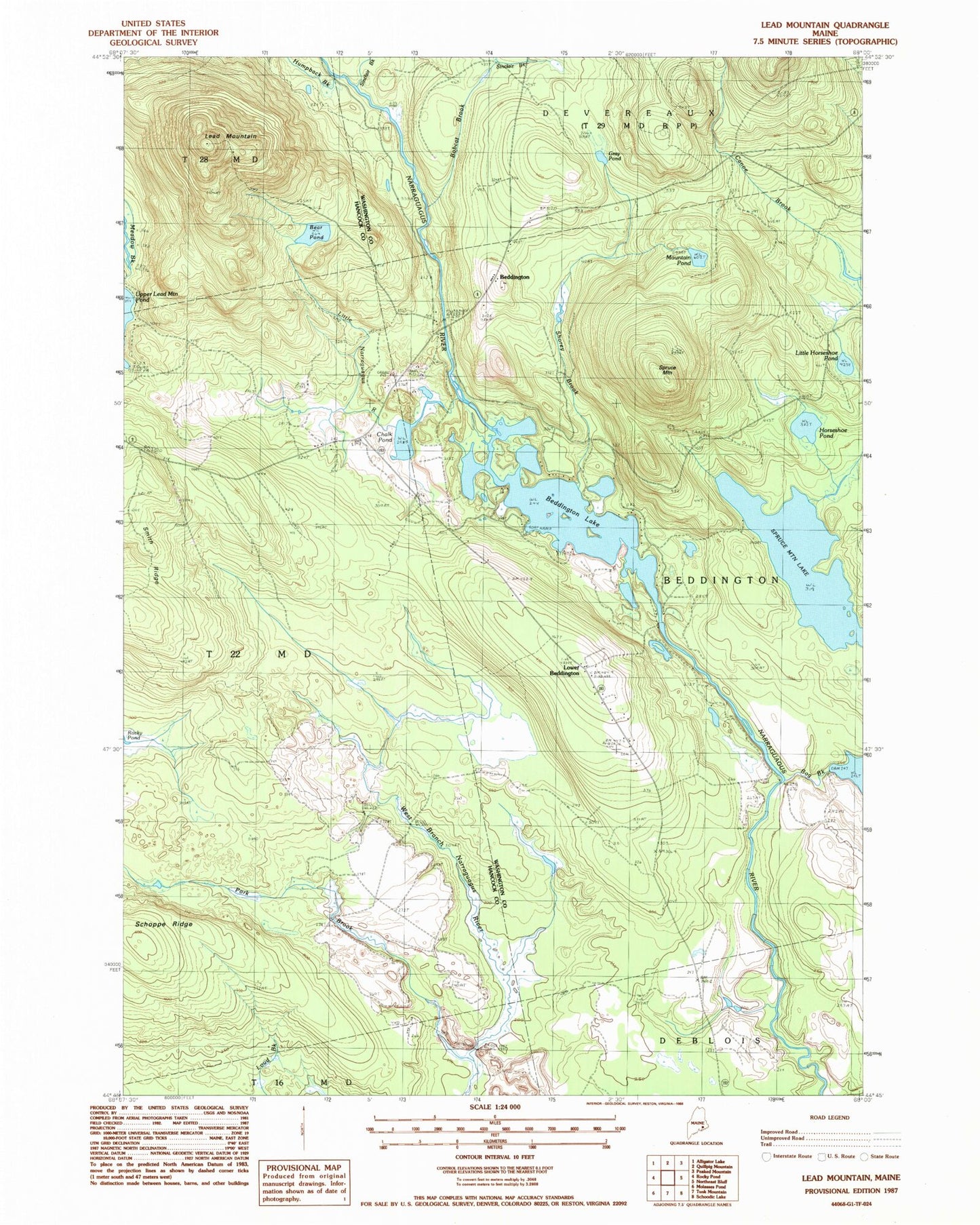 Classic USGS Lead Mountain Maine 7.5'x7.5' Topo Map Image