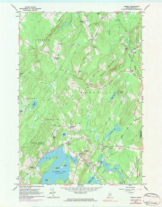 Classic USGS Liberty Maine 7.5'x7.5' Topo Map Image