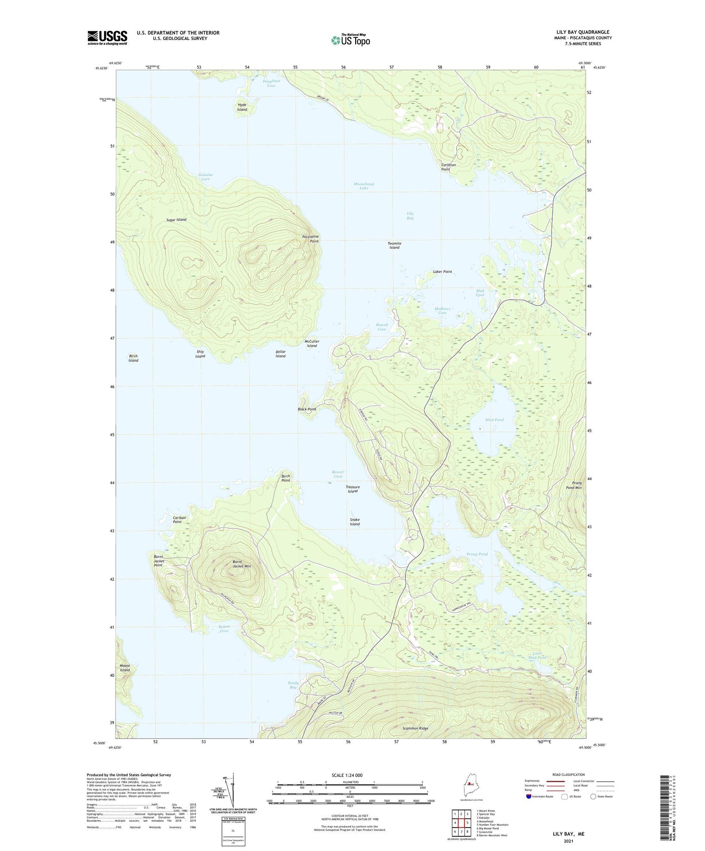 Lily Bay Maine US Topo Map Image