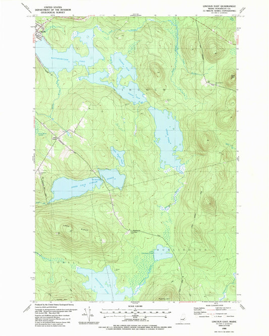 Classic USGS Lincoln East Maine 7.5'x7.5' Topo Map Image