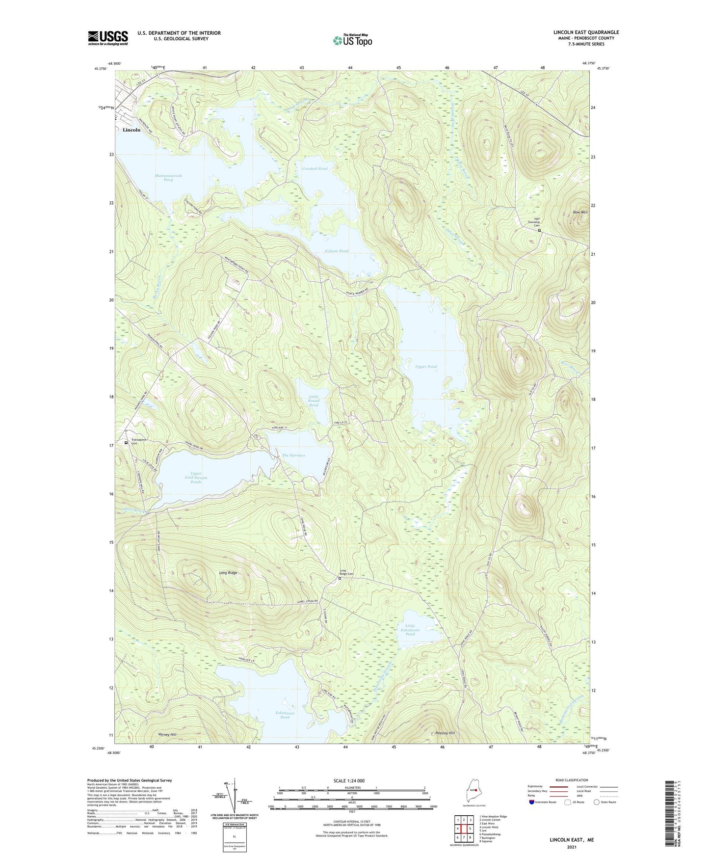 Lincoln East Maine US Topo Map Image