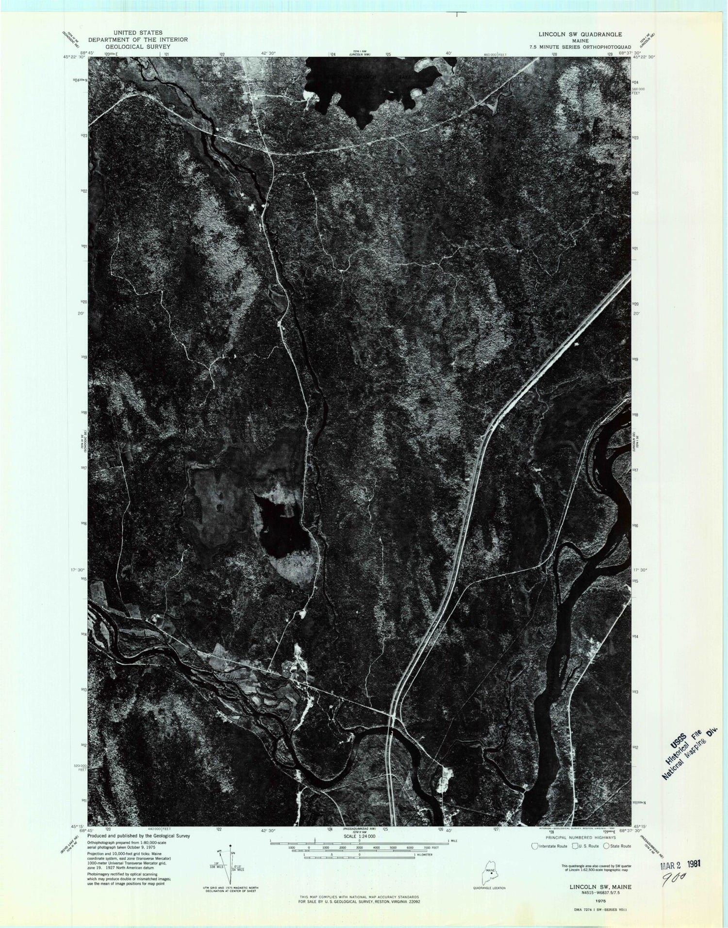Classic USGS Seboeis Maine 7.5'x7.5' Topo Map Image